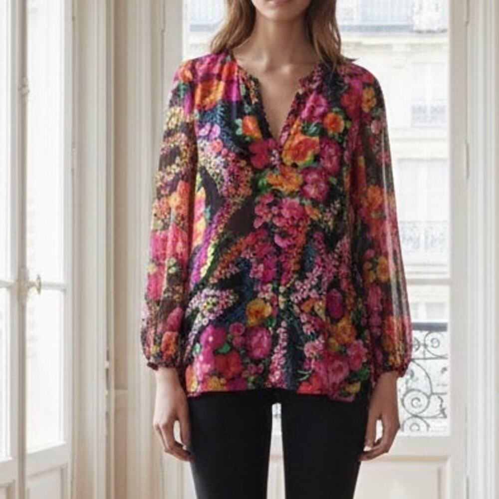 Show me Your Mumu Black Floral Jamie Long Sleeve Tunic Florescent Floral Small